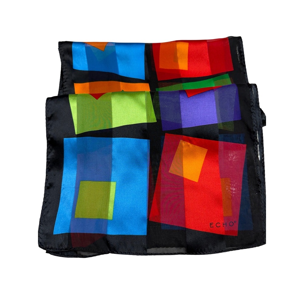 Echo VTG Geometric Colorblock Scarf Women OS Multicolor GUC Retro Art Deco Sheer